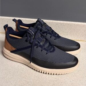 Cole Haan Grand+ Hybrid Mens Sneakers Navy Blue Woven Leather Comfort Shoe Sz 9